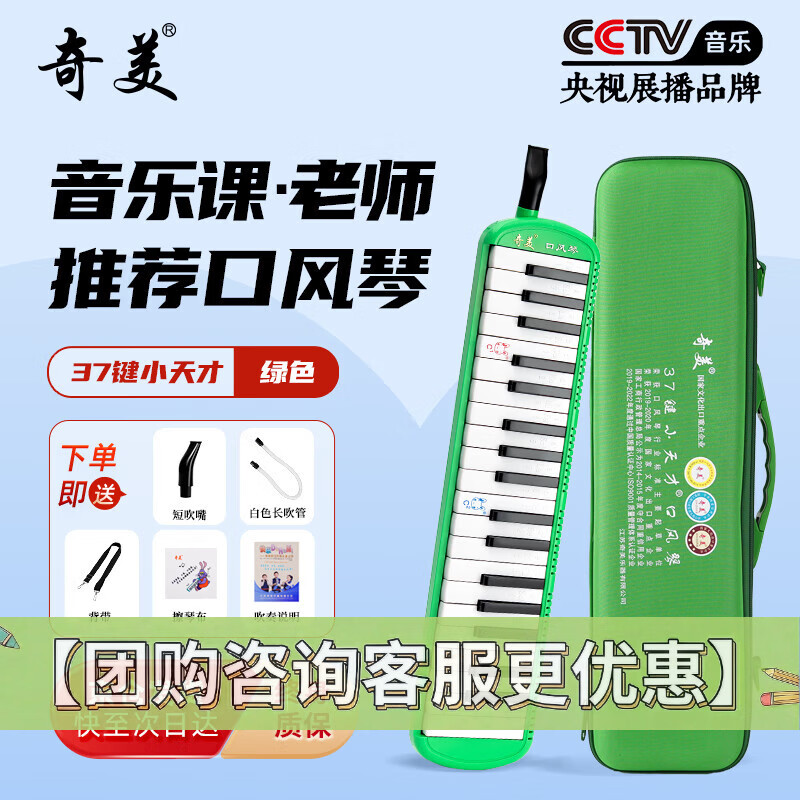 奇美37键小天才教学推荐口风琴（绿色、EVA轻便硬包、配吹奏说明）