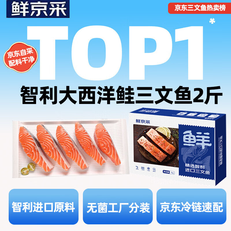 鲜京采智利大西洋鲑鱼三文鱼段 净重2斤 生鲜鱼类京东自有品牌