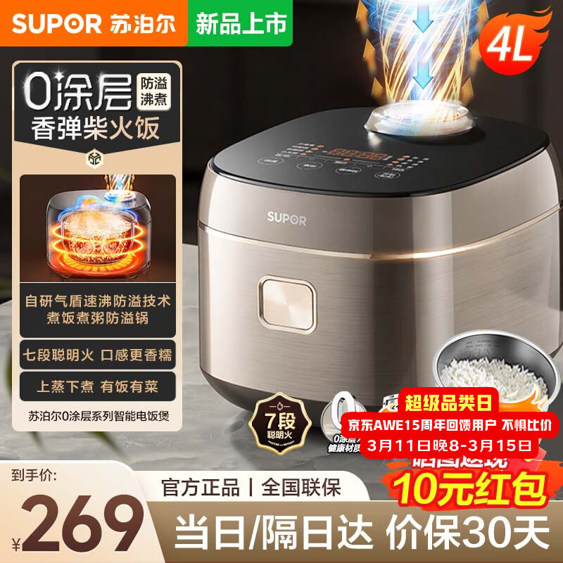 �ղ�����SUPOR���緹��0Ϳ�㷹�������4L����緹������๦���ٷз����󷹹�΢ѹ±���ȷ�����4-5��ԤԼ��ʱ �����ٷ� 4L 0Ϳ�� 239Ԫ