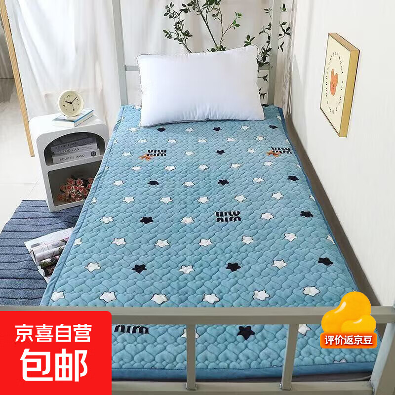 冬季学生宿舍牛奶绒加厚床单床盖亲肤保暖单人绒床垫床笠沙发垫 蓝色满天星 90*200cm【牛奶绒床盖】单人学生宿舍