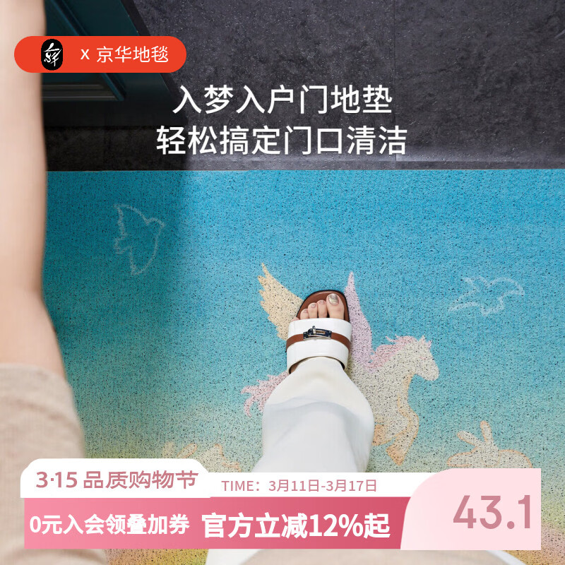 京华入户门地垫马年童趣可裁剪可定制丝圈防滑免洗家用室内进门口脚垫 发条旅途-80用户选择 50cm*80cm 蹭土除尘