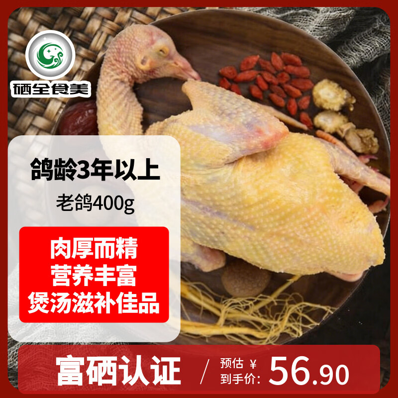 硒全食美富硒老鸽 净重400g/只 冷冻 鸽子生鲜冷链 煲汤烧烤鸽子肉鸽子汤