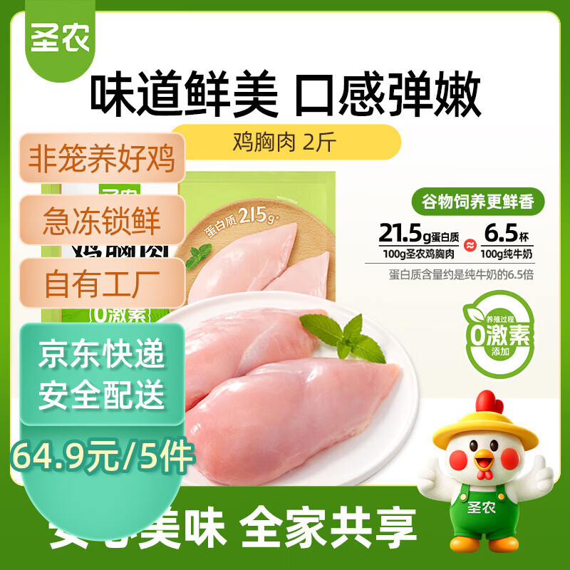 圣农鸡大胸2斤 冷冻白羽鸡 健身减脂鸡胸肉 低脂鸡胸肉 减脂 鸡排早餐