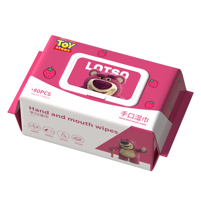 迪士尼（Disney）正版授权 婴儿湿纸巾 儿童湿巾 EDI纯水湿巾纸宝宝新生儿手口湿巾 【纯色草莓熊】手口湿巾 80抽10包
