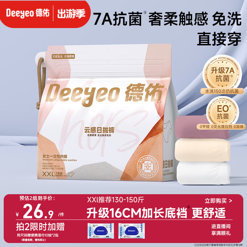 德佑一次性内裤女孕产妇出差生理期内裤7A抗菌XXL码7条 【 安全灭菌】