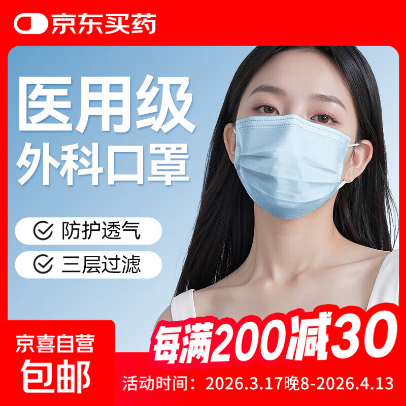 医用外科口罩一次性口罩灭菌级三层防护挂耳式防风雾霾沙花粉尘 成人外科口罩-蓝色灭菌级 10只