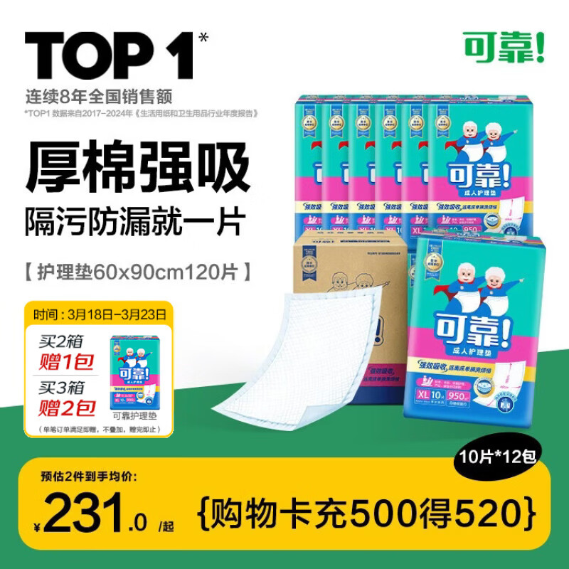 可靠（COCO）成人护理垫XL120片(60*90cm)加厚防漏老年人隔尿垫产褥垫床垫