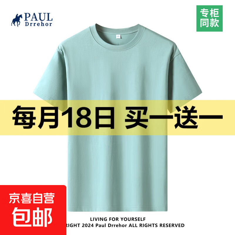 重磅纯棉短袖t恤男高档纯色印花休闲基础款内搭半袖打底衫 水晶绿 3XL  170-185斤
