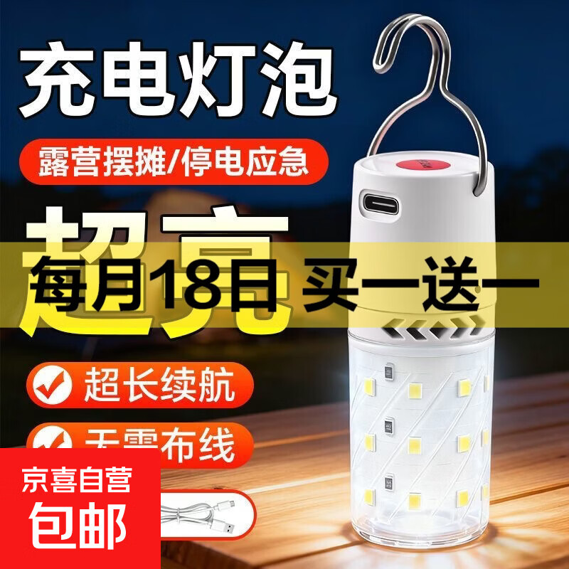 充电迷你便携式口袋小夜灯宿舍阅读灯汽车停电应急小灯泡露营摆摊 1个