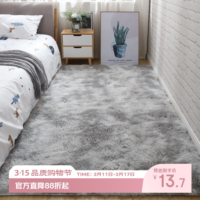 Y U-LIVE北欧风长绒卧室地毯网红少女床边地毯加厚升级防滑可定制客厅地毯 灰白色【人气推荐款】 60cm*160cm
