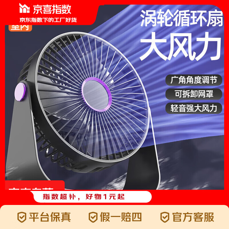 台式桌面小风扇迷你便携风扇学生静音桌面风扇小型大风力usb插电卧室床上宿舍办公桌 灰紫色