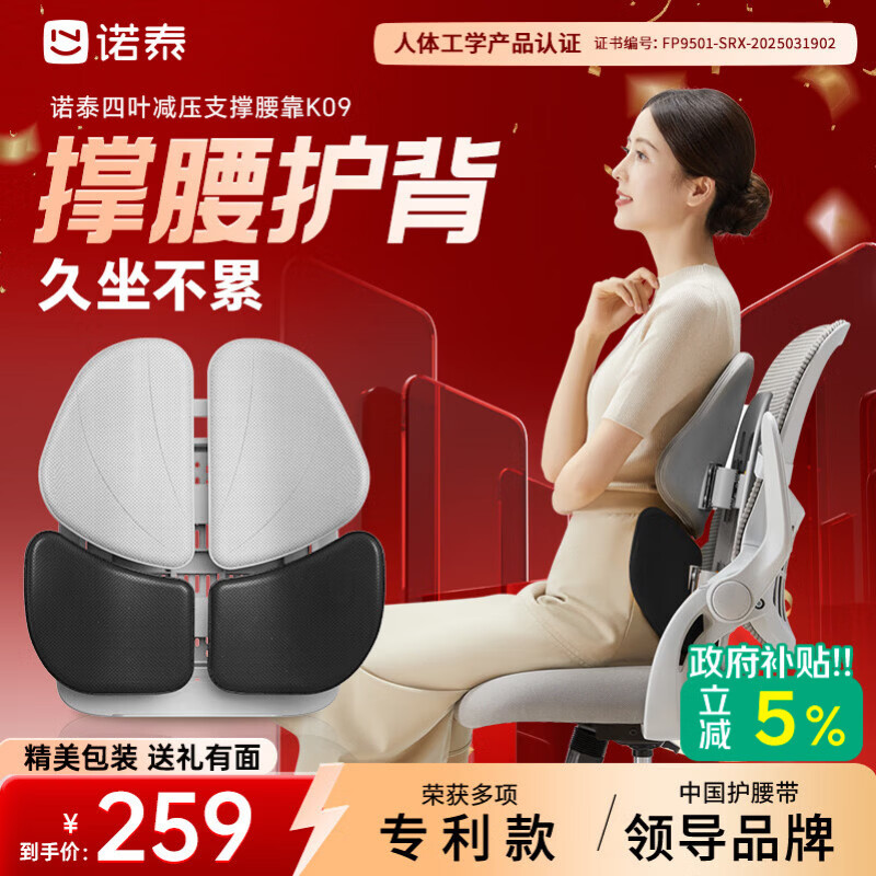 诺泰（nuotai）人体工学腰靠办公室护腰久坐神器汽车靠背垫座椅腰椎间盘支撑腰托