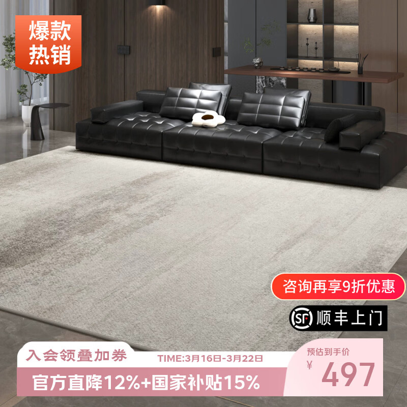 像素地毯客厅轻奢高级免洗可擦灰色意式极简卧室地垫家用沙发防水防污 泊雾-22312 200cm*300cm 【隔音隔凉|适合3人或L型沙发】