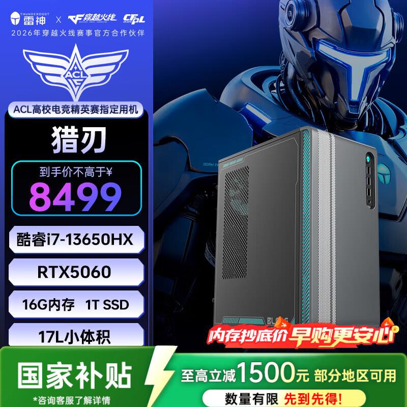 雷神（ThundeRobot）黑武士·猎刃 游戏设计办公商用17L台式电脑电竞主机(i7-13650HX 16GD5 RTX5060 1TSSD）