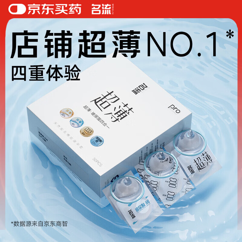 名流 避孕套超薄隐形裸入安全套玻尿酸50只装003空气快潮计生男女用品