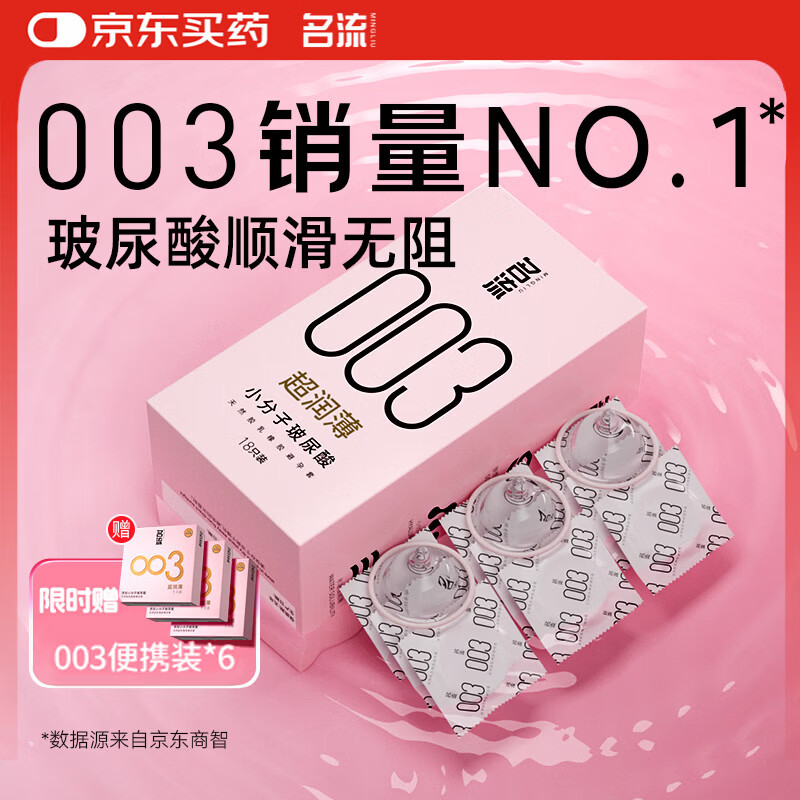 名流避孕套安全套套003玻尿酸润滑超薄隐形水润含赠24只byt计生男女用