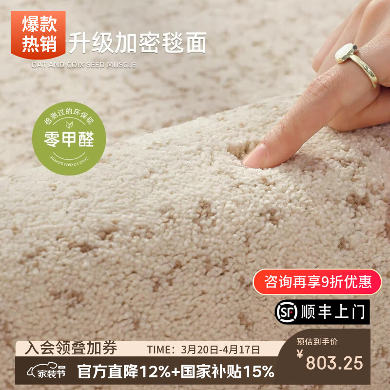 像素无胶地毯客厅意式极简防水防污沙发地垫卧室轻奢高级感加厚床边毯 无胶寻川 160CMX230CM【适合2~2.4米沙发】