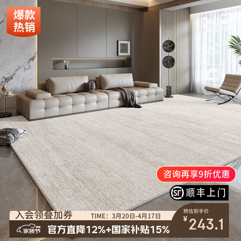 像素客厅地毯2026新款轻奢高级卧室床边毯家用免洗可擦加厚茶几垫防水 柔澜-23150 140*200cm（适合2-3人小沙发）