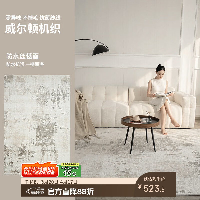 布迪思威尔顿机织工艺客厅地毯3D毯面轻奢高级感意式极简高端毯 云步N1-1001 140*200CM