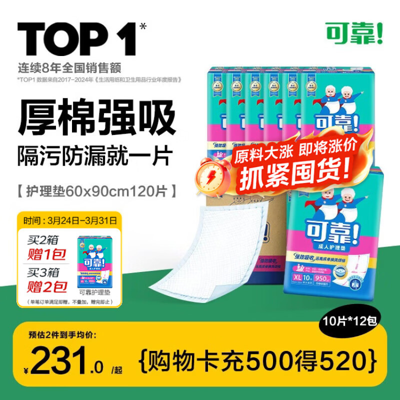 可靠（COCO）成人护理垫XL120片(60*90cm)加厚防漏老年人隔尿垫产褥垫床垫