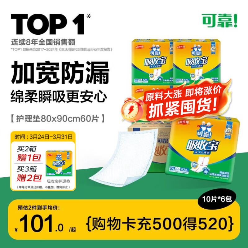 可靠（COCO）吸收宝成人护理垫2XL60片80*90cm加大舒适防漏隔尿垫产褥垫床垫