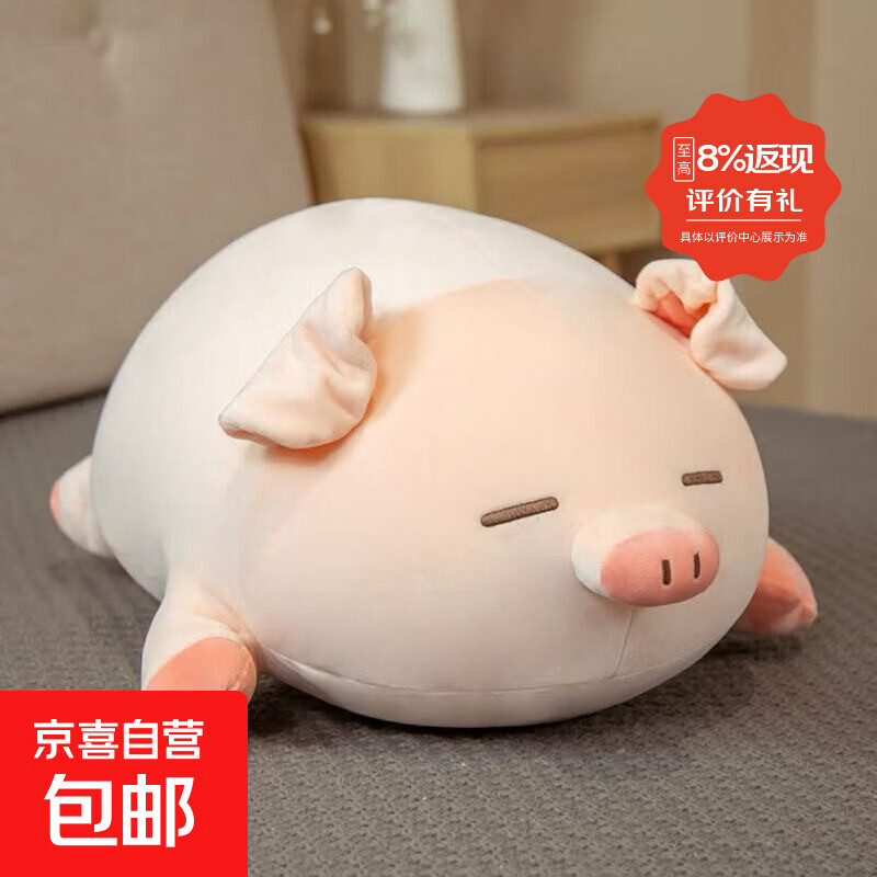新款可爱猪公仔抱枕毛绒小猪玩偶靠枕睡觉床上超软布娃娃礼物靠垫 眯眼猪 枕套 40CM单独礼盒【无玩偶】