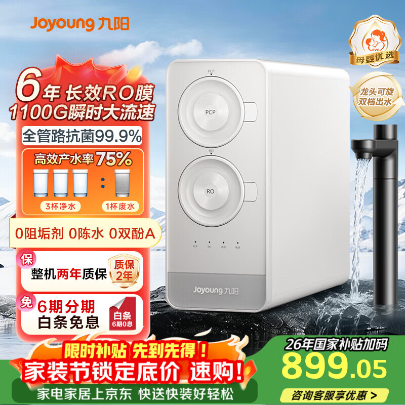 九阳（Joyoung）厨下净水器双出水净饮机直饮机1100G6年长效反渗透RO膜JYW-RO1505