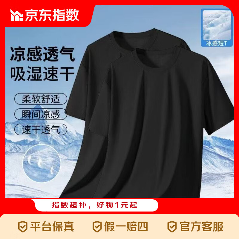 短袖t恤男款2026夏季透气网眼大码体恤圆领上衣运动跑步 网眼短袖【2件装】黑色+黑色 L