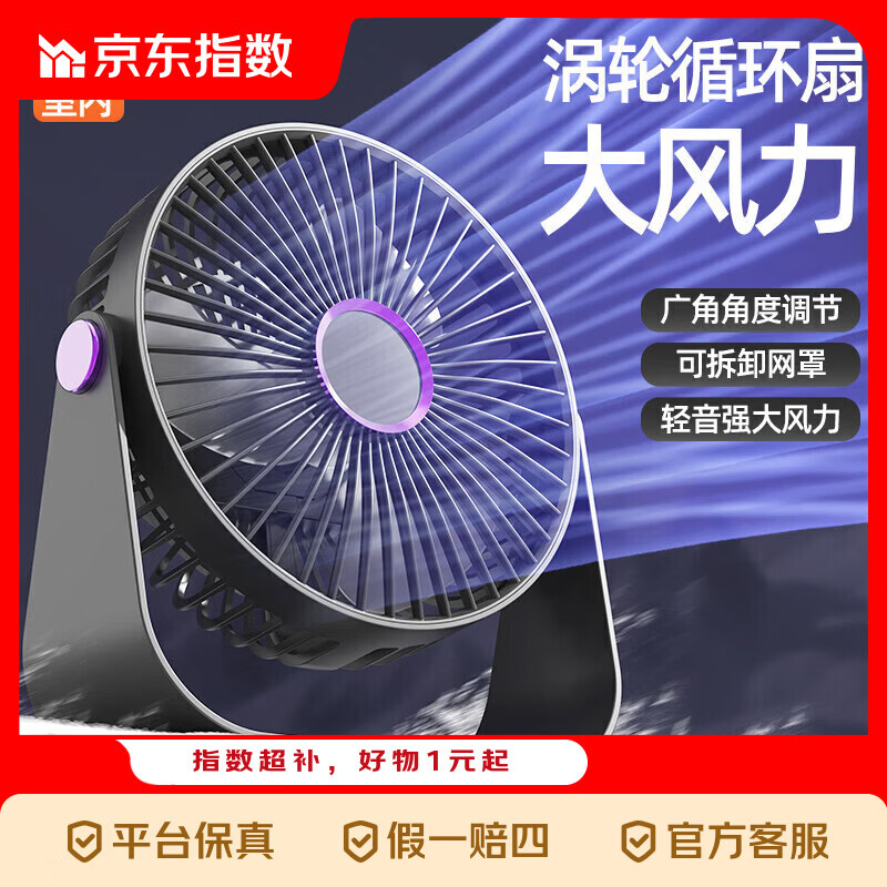 台式桌面小风扇迷你便携风扇学生静音桌面风扇小型大风力usb插电卧室床上宿舍办公桌 灰紫色