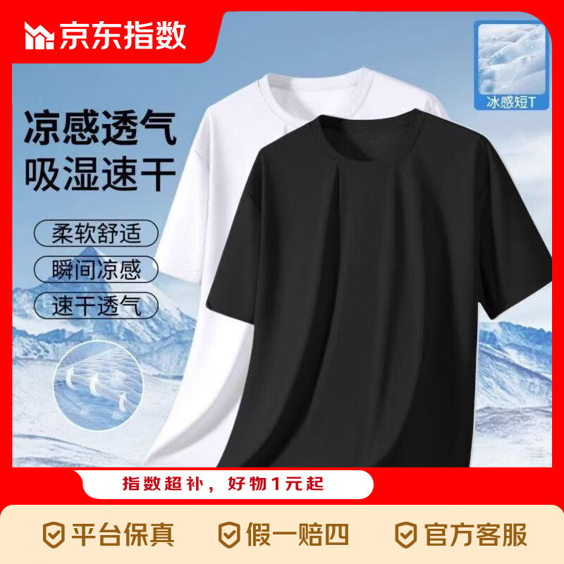短袖t恤男款2026夏季透气网眼大码体恤圆领上衣运动跑步 网眼短袖【2件装】黑色+白色 XL