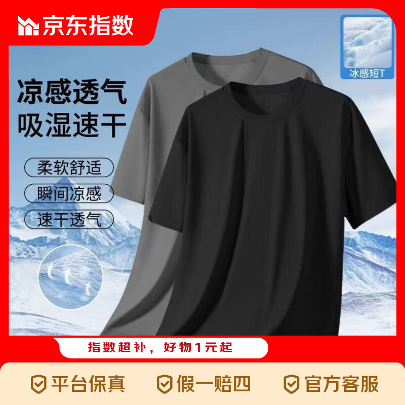 短袖t恤男款2026夏季透气网眼大码体恤圆领上衣运动跑步 网眼短袖【2件装】黑色+深灰 L