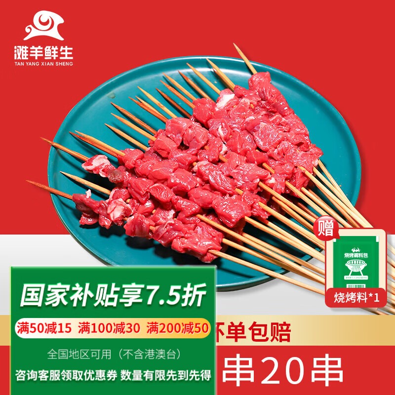 滩羊鲜生  宁夏黄牛肉 生鲜纯手工牛肉串牛腩串牛板筋串烧烤食材源头直发 牛肉筋串20串1斤