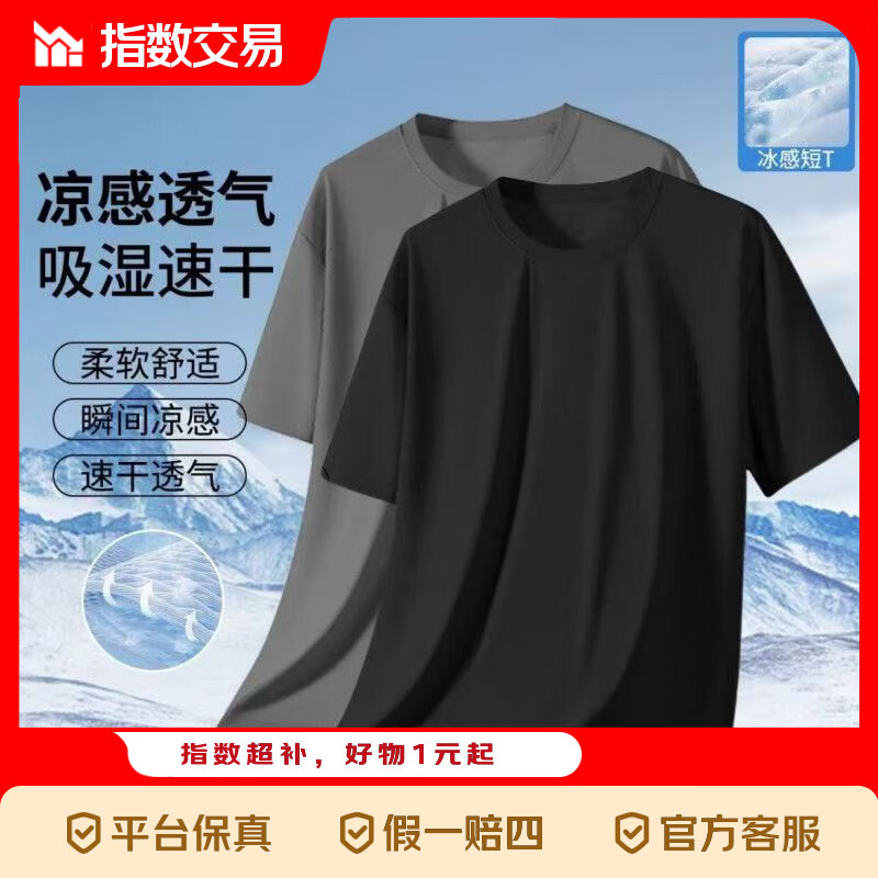 短袖t恤男款2026夏季透气网眼大码体恤圆领上衣运动跑步 网眼短袖【2件装】黑色+深灰 L
