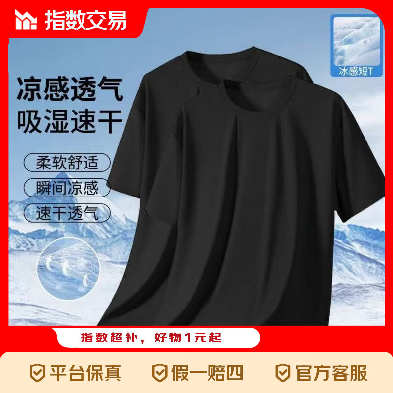 短袖t恤男款2026夏季透气网眼大码体恤圆领上衣运动跑步 网眼短袖【2件装】黑色+黑色 5XL