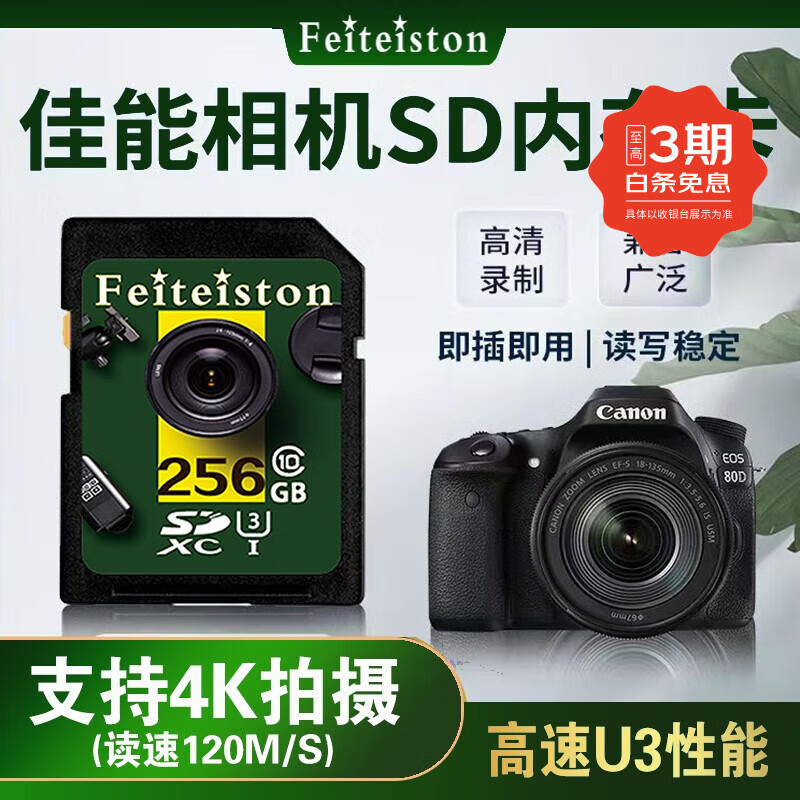飞特斯顿 佳能eos 700D 600D 550D G12 x7单反数码相机卡内存卡高速储存卡SD卡 256G 佳能相机专用高速SD卡 SD卡（配Type-C读卡器）