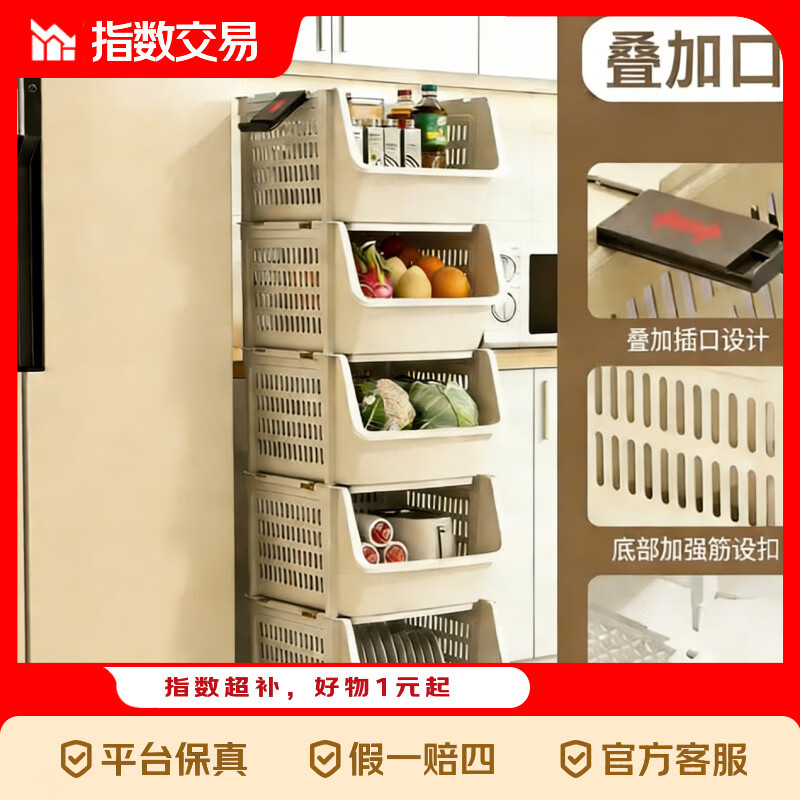多层厨房置物架塑料果蔬储物篮长方形镂空收纳篮了夹缝落地收纳篮 随机色1层/24*34*19CM