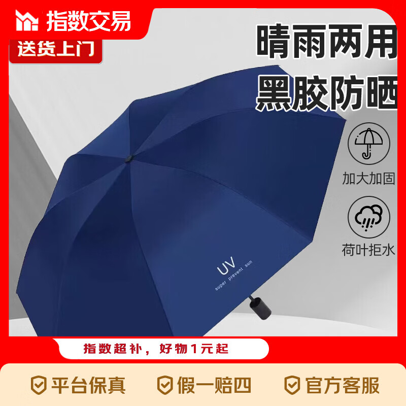 晴雨伞黑胶8骨加大男女伞折叠雨伞双人晴雨伞 藏青UV【手动款】