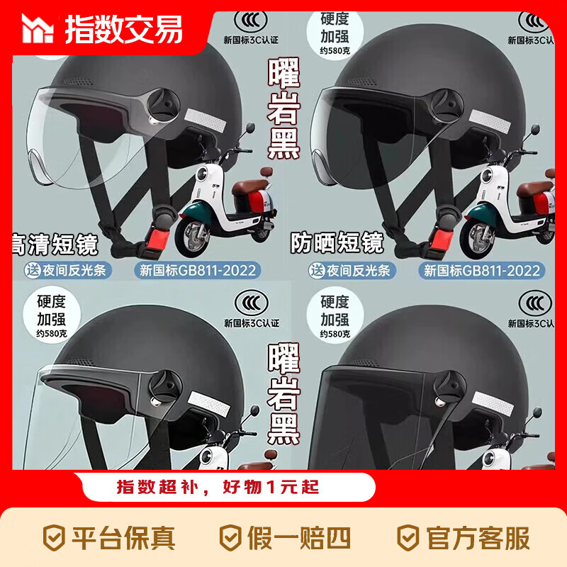 电动车头盔新国标3c认证安全帽夏季电瓶摩托车半盔四季通用男女士 曜岩黑【含反光条】 赠送【高清短镜】