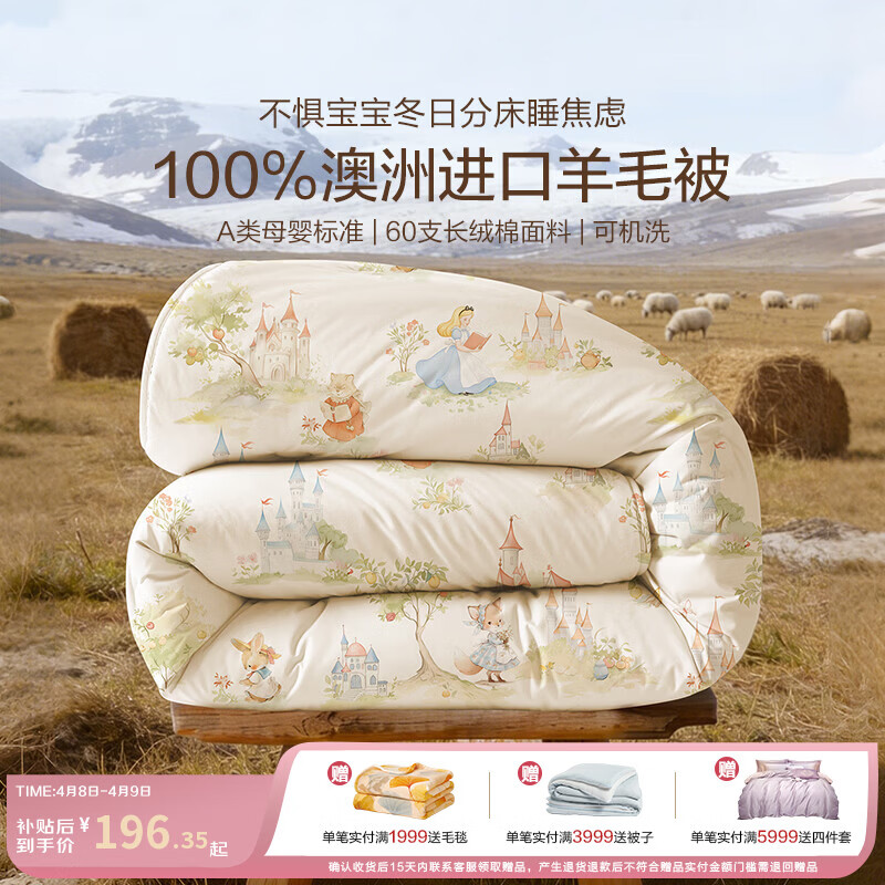 博洋宝贝（Beyond Kids）澳洲进口儿童羊毛被子60支纯棉冬被加厚保暖被芯A类长绒棉秋冬季 60支长绒棉澳洲羊毛春秋被—童话小镇 100*120cm