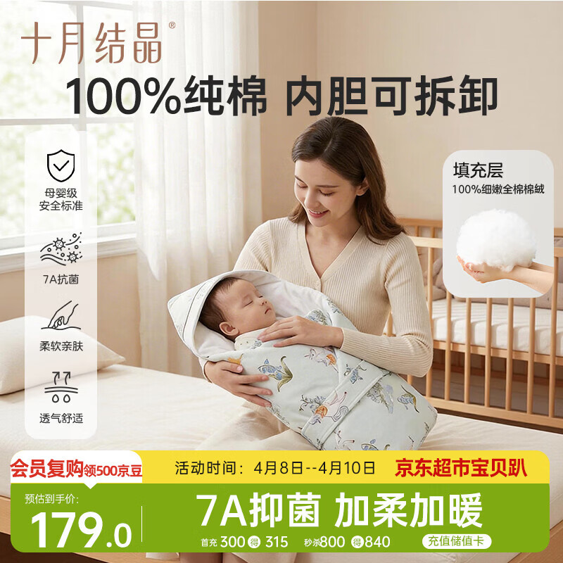 十月结晶婴儿抱被可拆纯棉内胆产房襁褓巾新生儿包被四季款 独角兽90*90cm