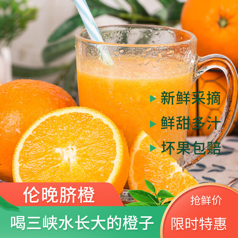 江橙诗语【SF到家】应季三峡伦晚脐橙5斤装皮薄多汁新鲜脐橙湖北宜昌橙子 顺丰产地直发 净重5斤伦晚中大果