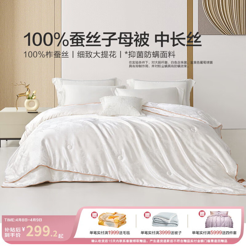 博洋（BEYOND）博洋提花蚕丝被100%蚕丝子母春秋被芯被子冬被芯四季通用 【提花+A类防螨抑菌】洛菲白 150*210cm 夏凉被