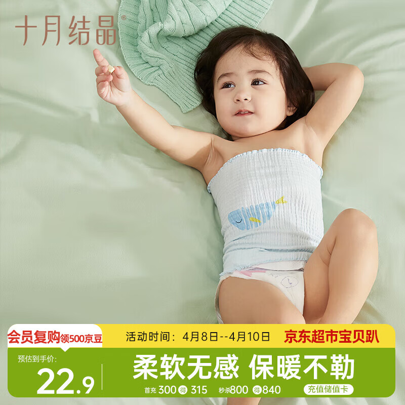 十月结晶婴儿肚围单层印花护肚护脐带棉肚围新生儿0-6月 蓝色2条17*17
