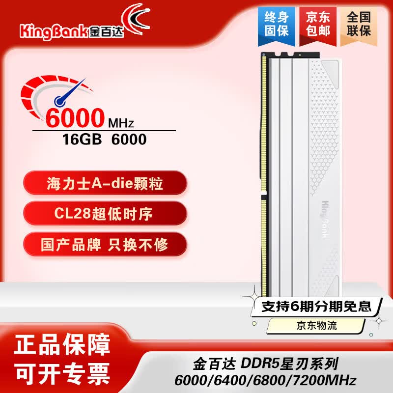 金百达（KINGBANK）内存ddr56000c28 金百达星刃/星刃RGB 32G 48G台式机内存游戏电竞高频马甲条微星MPOWER联合款 星刃白16G 6000 C28 A代（单条）