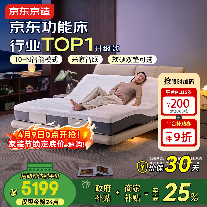 京东京造2026新品真皮智能床3电机主卧双人床1.5×2米电动床+撑腰床垫套装