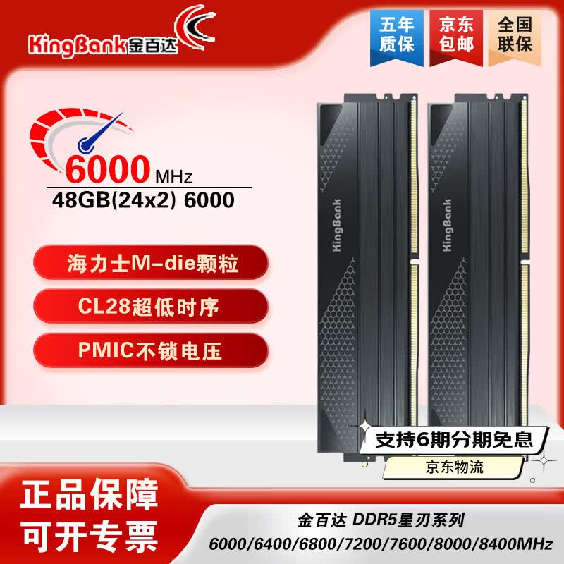 金百达（KINGBANK）内存ddr56000c28 金百达星刃/星刃RGB 32G 48G台式机内存游戏电竞高频马甲条微星MPOWER联合款 星刃黑48G(24Gx2) 6000 C28 M代