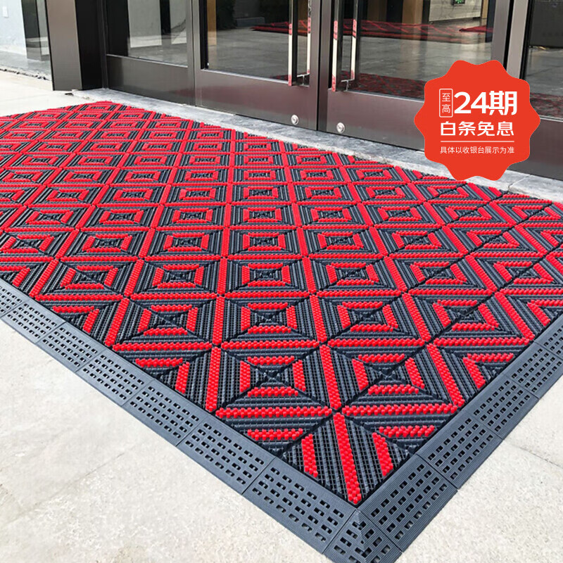 防滑地垫除尘脚垫进门垫刮泥商用家用地垫入户大门口脚垫入户门垫 三刷灰红（毛刷加密） 90cm*180cm【送橡胶锤】