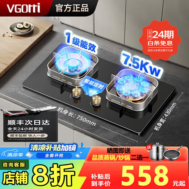 华蒂星【免费上门安装】燃气灶天然气灶液化气灶家用台式嵌入式7.5kW猛火免扩孔易清洁一级能效灶具灶台 （人气款）鸳鸯灶+智能定时【钢化玻璃】 液化气【上门安装】