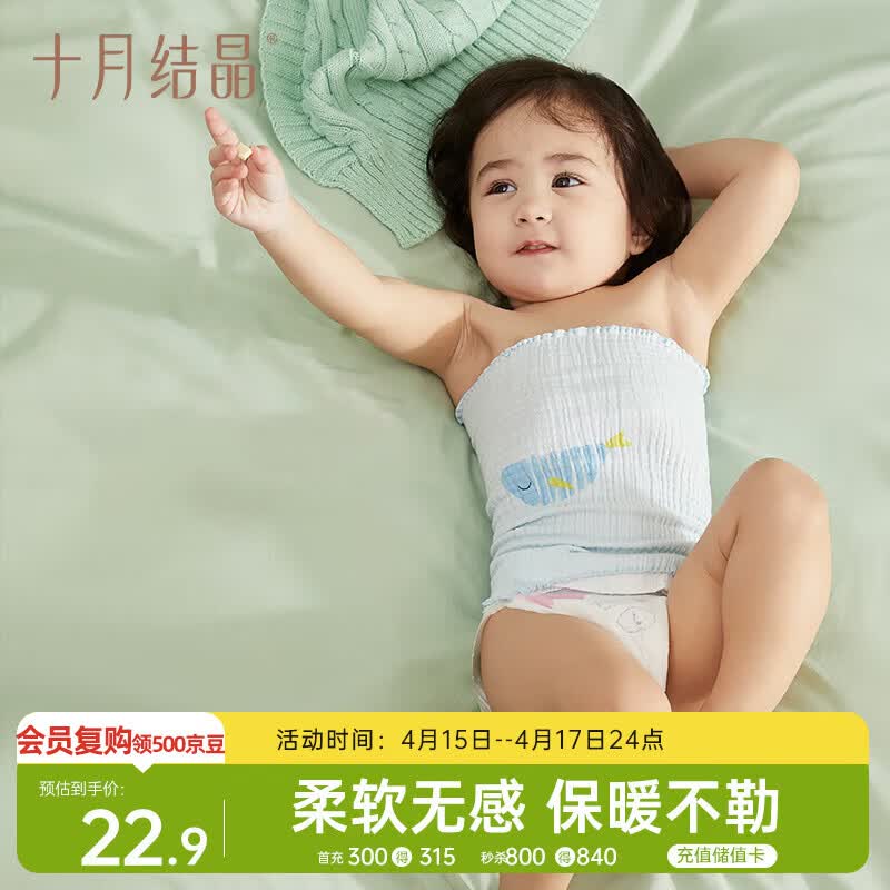 十月结晶婴儿肚围单层印花护肚护脐带棉肚围新生儿0-6月 蓝色2条17*17