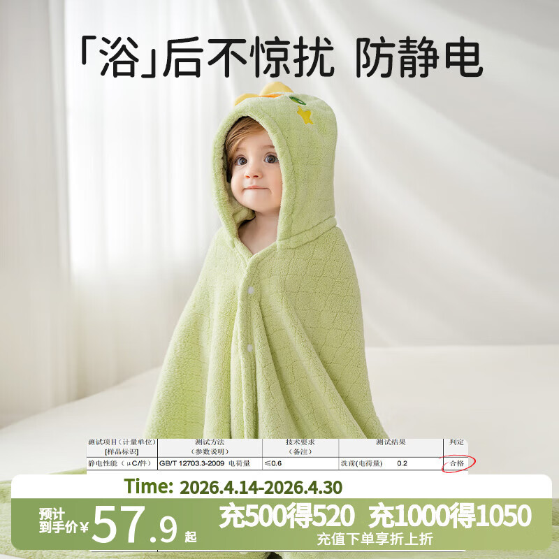 欧孕（OUYUN）婴儿浴巾珊瑚绒速干儿童斗篷浴袍带帽宝宝洗澡浴衣 兔子145*85